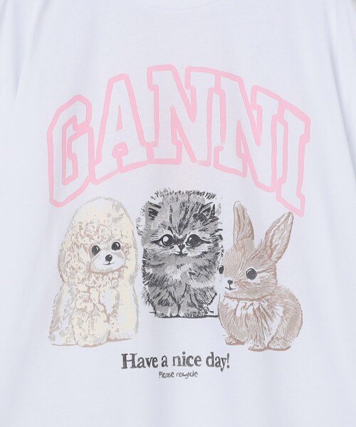 GANNI 動物プリント Tシャツ 半袖 GANNI tシャツ GANNI/ガニー Heavy Jersey Animals LS TEE