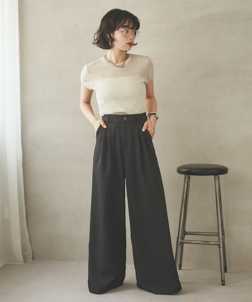パンツ double tuck wide pants /ダブルタックハイウエストワイド