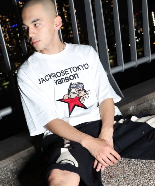 VANSON 兎刺繍Tシャツ VANSON Tシャツ 刺繍 うさぎ（メンズトップス） | ファッション の