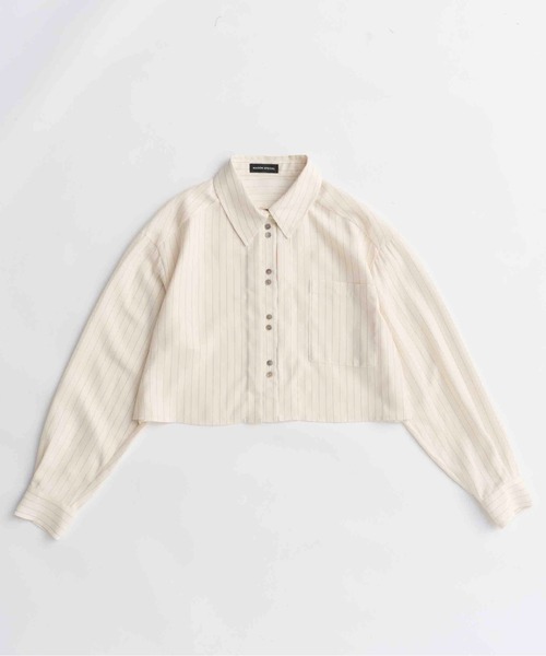 良品 MAISON SPECIAL メゾンスペシャル Stripe Drawstring Short Length Shirt 半袖 クロップド シャツ ブラウス Fサイズ ベージュ レディース 古着 中古 USED MAISON SPECIAL（メゾンスペシャル） ブラウス シャツ Tuck Stripe