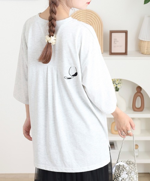 Quelle Chance（ケルシャンス） tシャツ 猫刺繍七分袖BigTシャツ