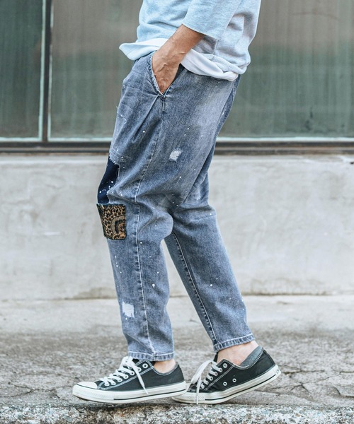 「CAMBIO」 ダメージ加工デニムパンツ L ブラック メンズ