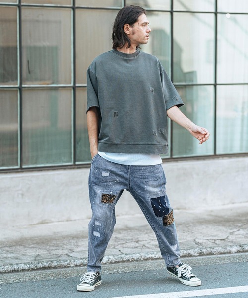 「CAMBIO」 ダメージ加工デニムパンツ L ブラック メンズ