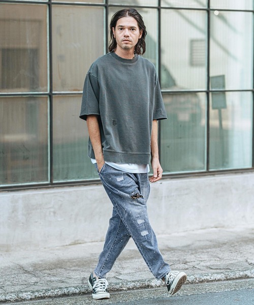 「CAMBIO」 ダメージ加工デニムパンツ L ブラック メンズ