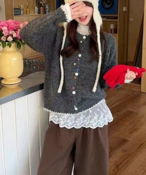 gossip!ロサンゼルス カーディガン バイカラー配色カラフルボタン