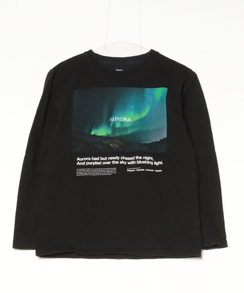 黒のグラフィックプリント長袖カットソー セール】＜Phospho Graphica＞グラフィック ロングスリーブ Tシャツ（T