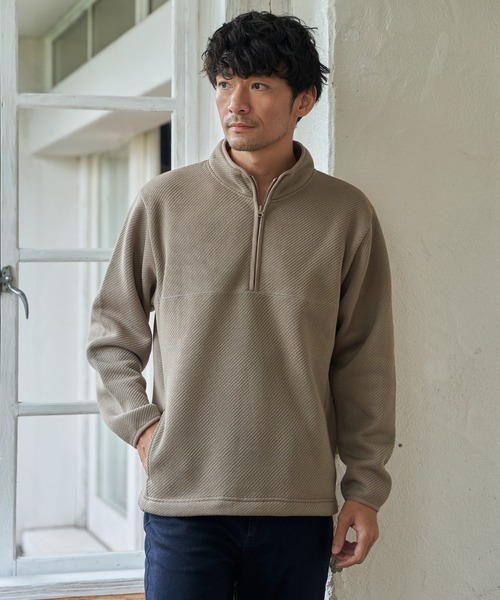 ikka（イッカ） トレーナー スウェット ツイルジャカード裏起毛ハーフ