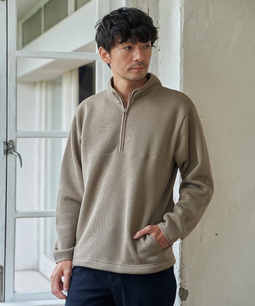 ikka（イッカ） トレーナー スウェット ツイルジャカード裏起毛ハーフ