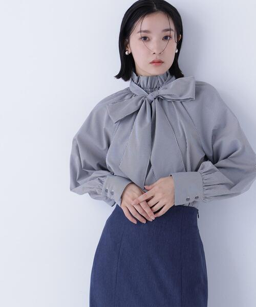 perfume closet ハイネックブラウス ブルーグレー NATURAL BEAUTY BASIC（ナチュラルビューティーベーシック） ブラウス