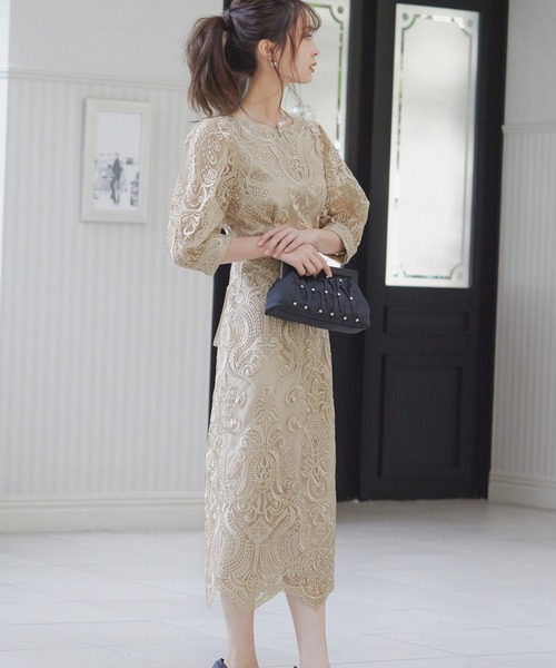 「niana」 7分袖ワンピース M ライトグレー レディース_画像2