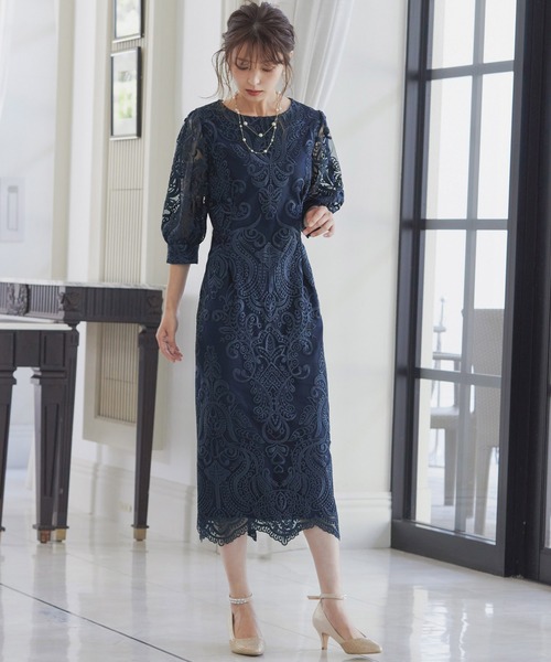 「niana」 7分袖ワンピース M ライトグレー レディース_画像9