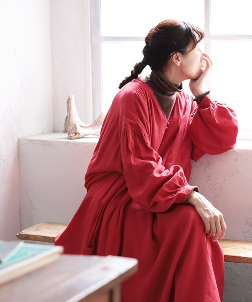 「soulberry」 長袖ワンピース M レッド レディースの画像