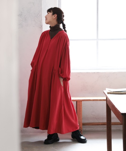 「soulberry」 長袖ワンピース M レッド レディースの画像