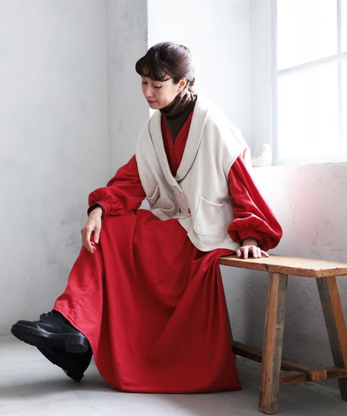「soulberry」 長袖ワンピース M レッド レディースの画像