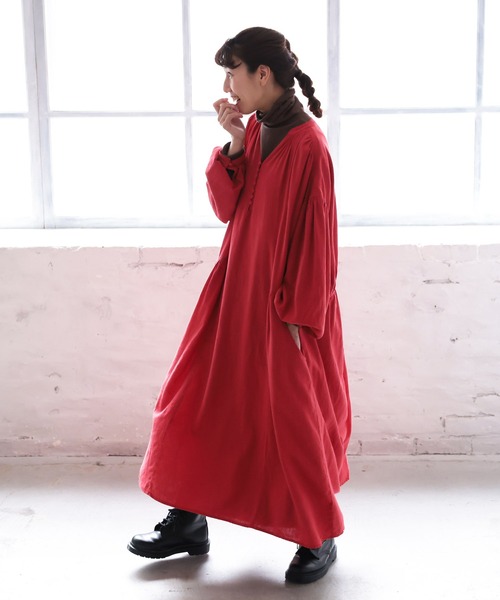 「soulberry」 長袖ワンピース M レッド レディースの画像