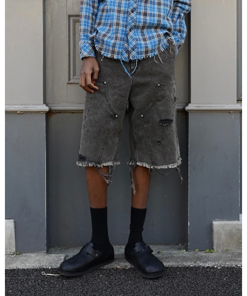 パンツ 「MIYAGIHIDETAKA」Damaged Work Shorts メンズの画像
