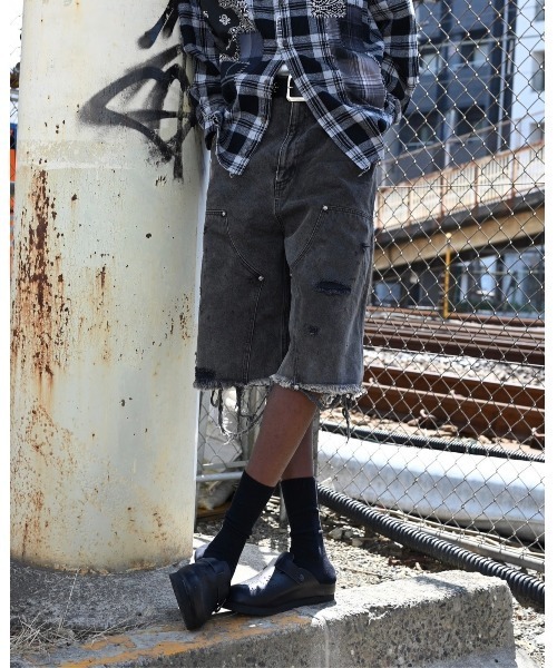 パンツ 「MIYAGIHIDETAKA」Damaged Work Shorts メンズの画像