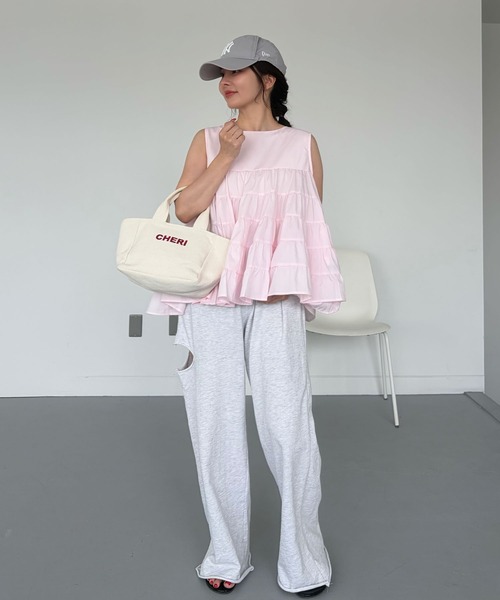 CHERI since1985 タンクトップ ノースリーブ ティアードフレア