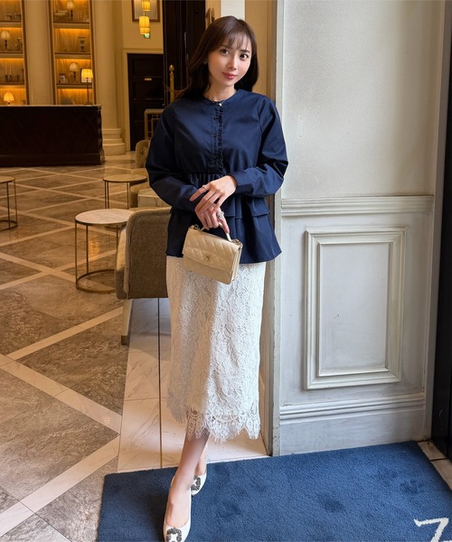 高身長さんオススメ！ブソルBoussole レーススカートKK closet sosotto アンティークサテン消しプリーツロングスカート ブラック