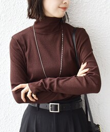 【未使用】amateras オフショルダー 長袖 トップス ダークブラウン SHIPS（シップス） tシャツ 「手洗い可能」ドライタッチ リブ タートル