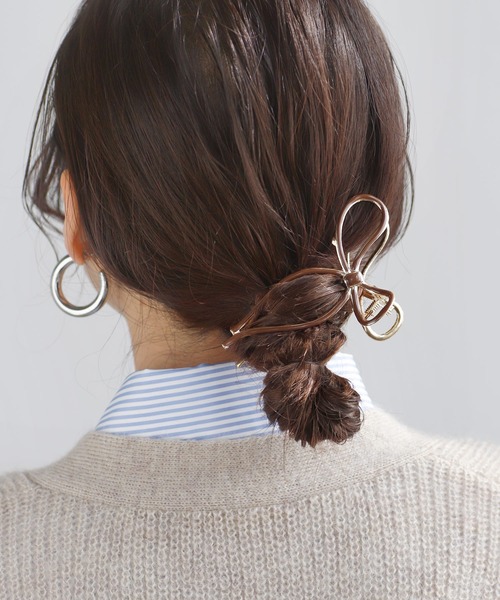 accra リボンゴム　ベージュ ANEMONE ヘアクリップ カラーラインリボンバンス「動画あり