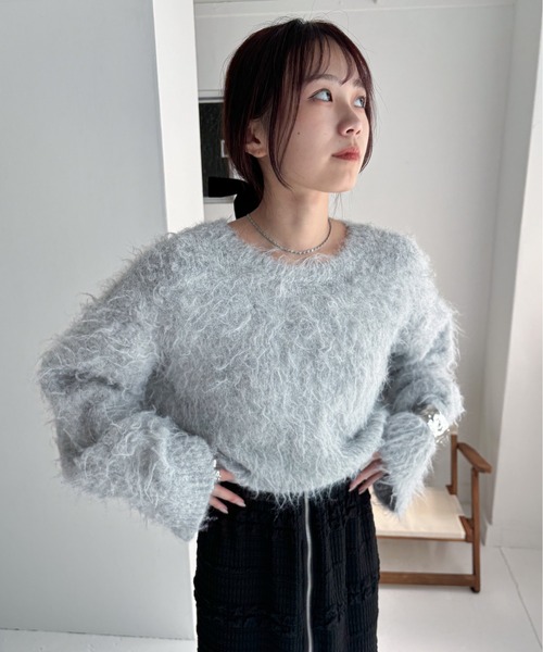 美品 エンフォルド アルパカ混 シャギープルオーバー グレー 38サイズ 日本製 EPIMI E'PIMMY（エピミエピミー） カーディガン 「ハンド
