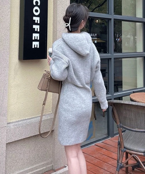 ワンピース リブニット パーカータイトミニワンピース : ZOZOTOWN  