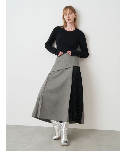 ELENDEEK（エレンディーク） スカート ヘリンボーンサイドプリーティド