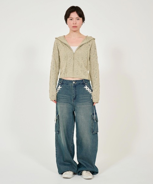 tina jojun パーカー　フーディー TINA：JOJUN パーカー アイレット柄 ニットフーディー