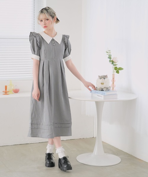 BASCO/綿起毛フリル襟シャツワンピース（ダークグレー