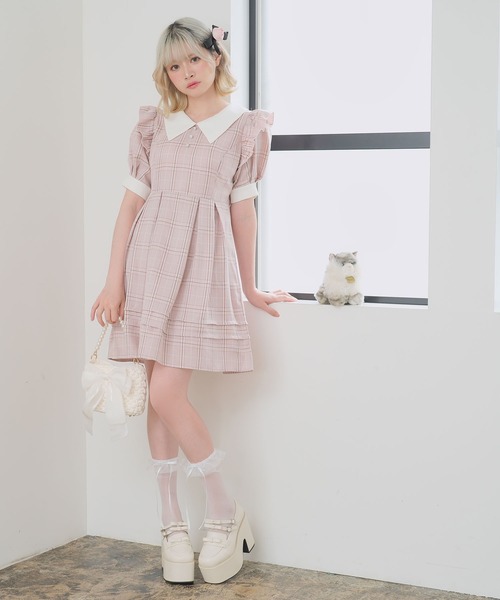 DearMyLoveRose ワンピース 配色角襟フリルタックワンピース