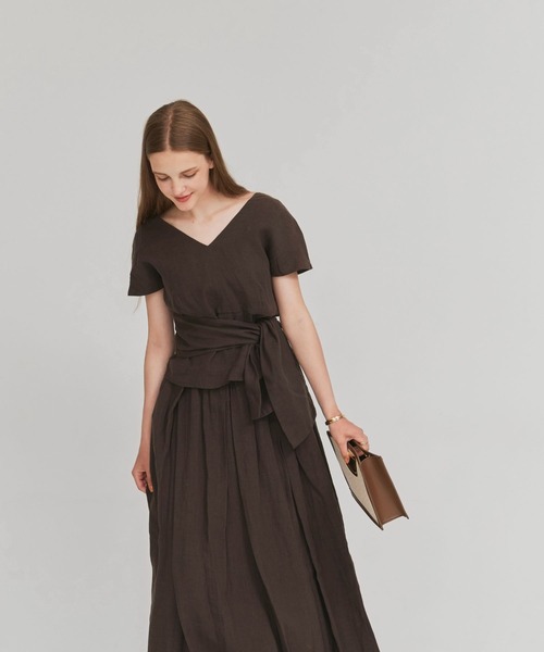 ブラウス シャツ Linen wide belt blouse レディース