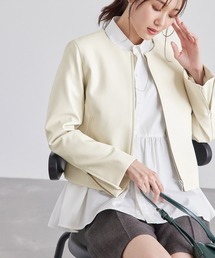 〓seya〓 刺子 レザー パイピング ノーカラー 羽織りジャケット