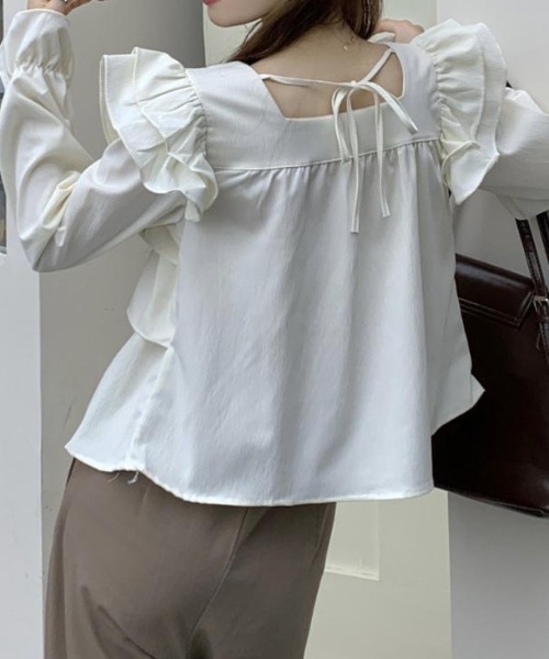 deux amour tシャツ フリルティアードスクエアネックバックリボン