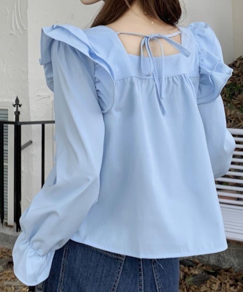 deux amour tシャツ フリルティアードスクエアネックバック