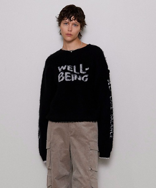 ニット セーター WELLBEING Logo Jacquard Knit Sweater/WELLBEINGロゴジャガードニット「MAISON SP MAISON SPECIAL ニット セーター WELLBEING Logo Jacquard Knit