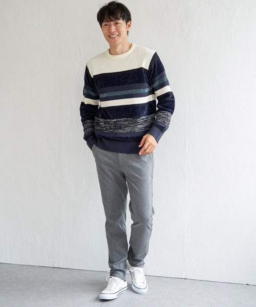 【美品】ボーダー　ニット BLENDED COTTON 振り柄ボーダーニット(37783731-2024)｜ファッション