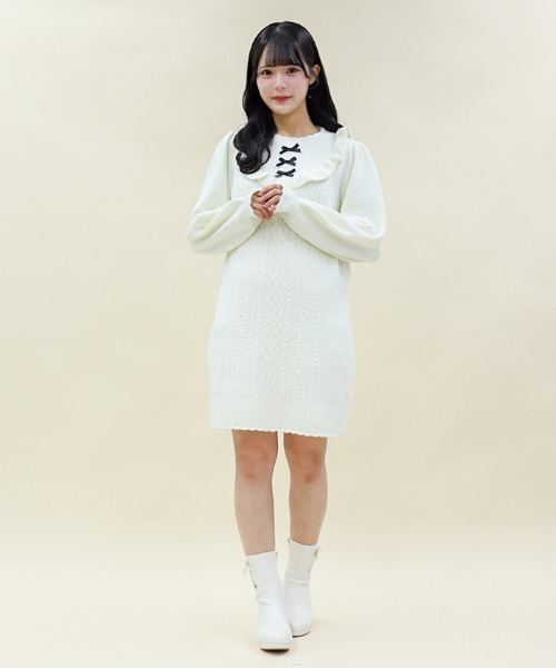 axes femme POETIQUE ワンピース ブロッキングフリルニット