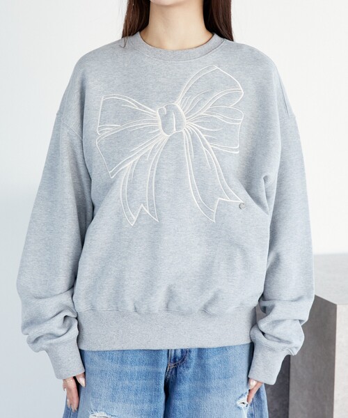 トレーナー スウェット RONRON/ロンロン BIG RIBBON LINE SWEATSHIRT/ビッグリボン 刺繍 スウェット　限定展開 レディ セール】RONRON/ロンロン BIG RIBBON LINE SWEATSHIRT/ビッグ