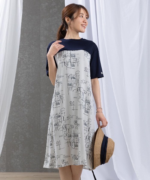 PICONE 半袖カットソーワンピース STUDIO PICONE（スタジオピッコーネ） ワンピース 半袖 シフォン切替