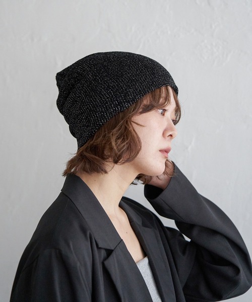 notch. ニット帽 ニットキャップ ラメワッフルビーニー レディース