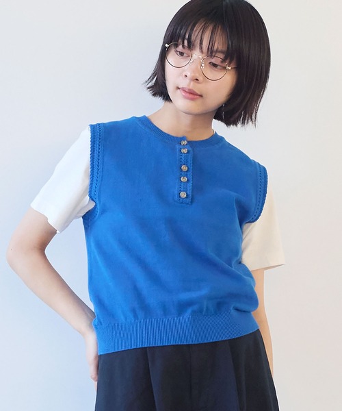ベスト ジレ コットン/ニット レース ベスト レディース