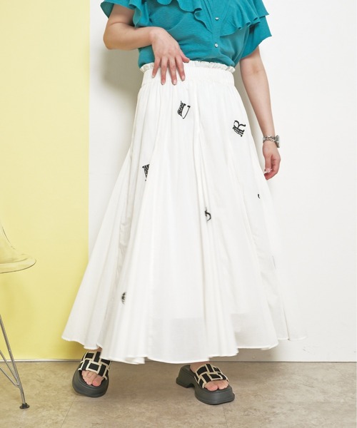 palm RICHE スカート インド綿 刺繍フレアロングスカート パネル