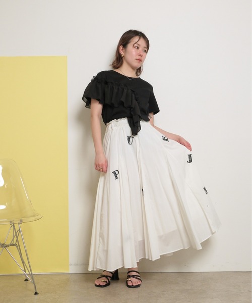 RIV NOBUHIKO 刺繍入りホワイトロングスカート RIV NOBUHIKO（リブ ノブヒコ）MICHE EMBROIDERY SKIRT 刺繍シアー