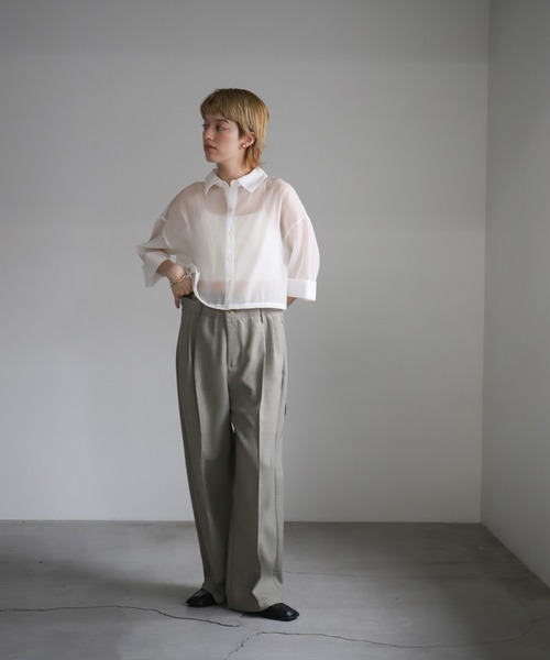 select MOCA ブラウス シャツ ヘムドロストショートシアーシャツ