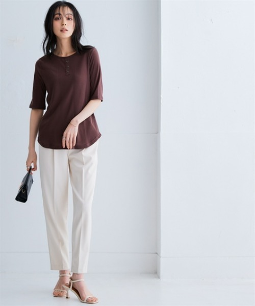 ニッセン（nissen） ヘンリーネック tシャツ ランダムリブカットソー