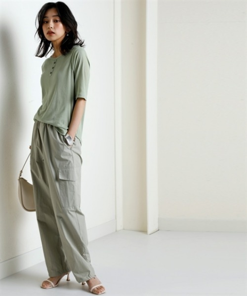 ニッセン（nissen） ヘンリーネック tシャツ ランダムリブカットソー