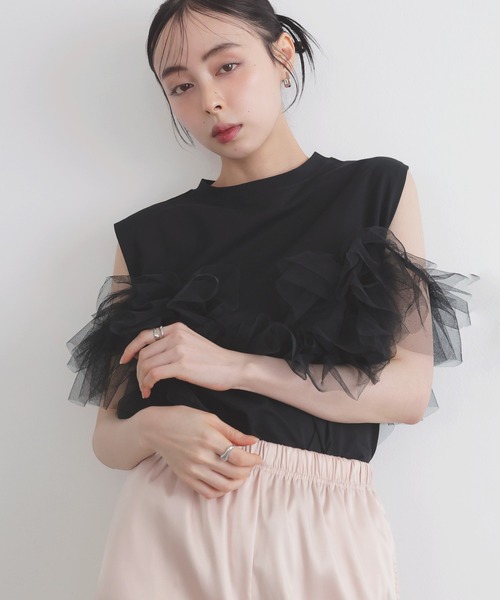 tシャツ ボタン付きチュールTシャツ レディース 楽天市場】Tシャツ レディース 春 夏 長袖トップス チュール袖