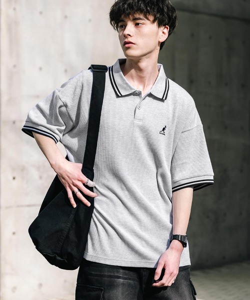 半袖ポロシャツ コントラストカラー ニッチ ワッフル生地 2色 KANGOL ポロシャツ カンゴール 別注コラボ オーバーサイズ