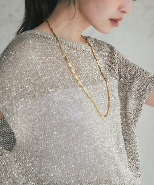 ニット セーター ボクシーフレンチラメニット レディース Heather ニット セーター フロントホックラメニット（半袖